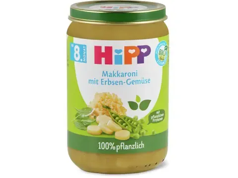 Hipp · Macaroni aux petits pois &amp; légumes · Bio, Dès le 8e mois 220g