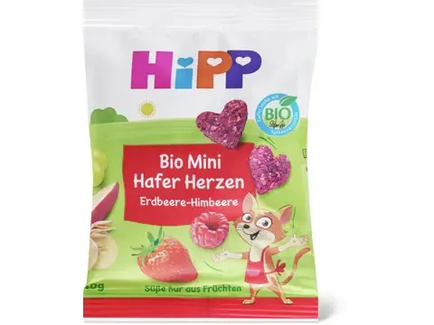 Hipp · Mini cœurs àl’avoine · Bio, fraise-framboise, dès 3 ans 40g