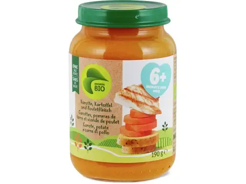 Carotte, pomme de terre et viande de poulet · Bio, dès 6 mois 190g