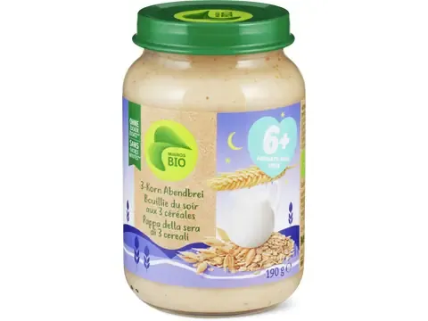 Bouillie du soir aux 3 céréales · Bio, dès 6 mois , Sans sucre ajouté 190g