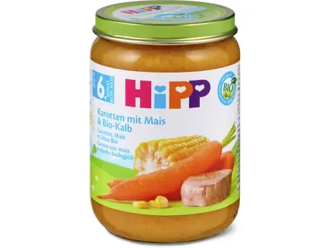 Hipp · Carottes et maïs avec veau bio · Bio, après 6 mois 190g
