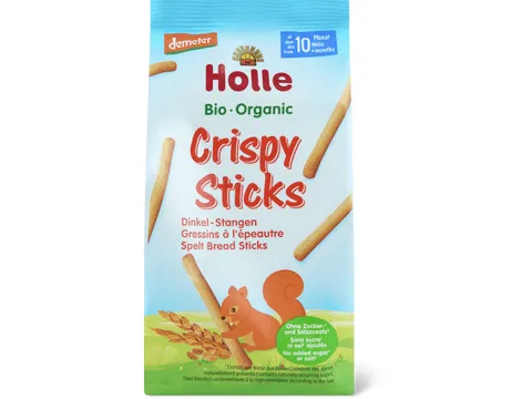 Holle · Gressins à l’épeautre Crispy Sticks · Demeter, à partir du 10e mois, Sans sucre ajouté 80g