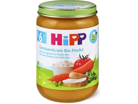 Hipp · Riz aux légumes et poulet bio · Bio, après 5 mois 190g