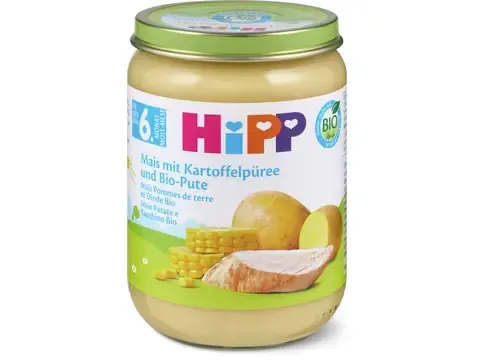 Hipp · Maïs, pommes de terre et dinde bio · Bio, après 5 mois 190g