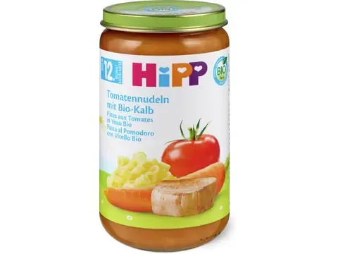Hipp · Pâtes aux tomates et veau · Bio, après 12 mois 250g