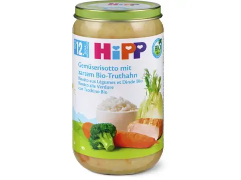 Hipp · Risotto aux légumes et dinde bio · Bio, après 12 mois 250g