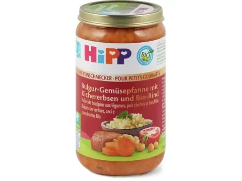 Hipp · Poêlée de boulgour aux légumes, pois chiches et bœuf Bio · Bio, à partir du 12e mois  250 g