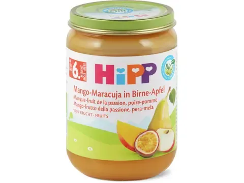 Hipp · Mangue, fruit de la passion, poire et pomme · Bio, à partir du 6e mois, Sans sucre ajouté 190g