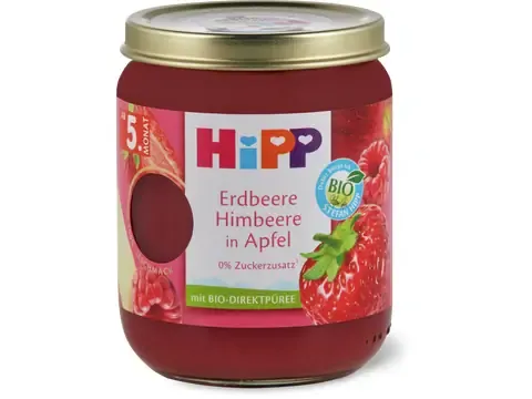 Hipp · Fraise, framboise et pomme · Bio, Dès le 5e mois 160g