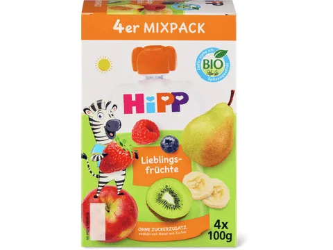 Hipp · Gourdes souples Hippis Mix · Bio, dès 1 an, Sans sucre ajouté 4pcs
