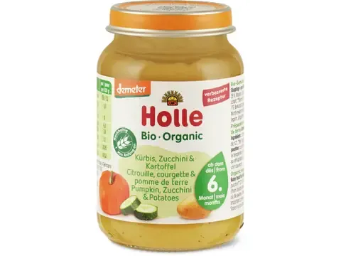 Holle · Potiron, courgettes et pommes de terre · Bio, Demeter, dès 6 mois 190g