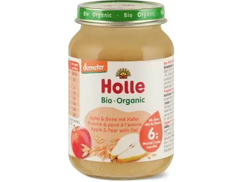Holle · Pomme et poire à l’avoine · Demeter, Bio, dès 6 mois  190g