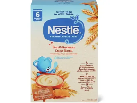Nestlé · Bouillie lactée saveur biscuit · à partir de 6 mois, Sans sucre ajouté 450g