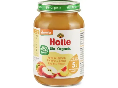Holle · Pomme et pêche · Bio, Demeter, dès 5 mois 190g