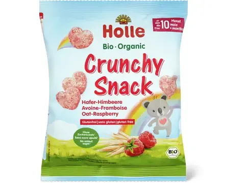 Holle · Crunchy Snack avoine et framboise · Bio, Dès le 10e  mois 30g