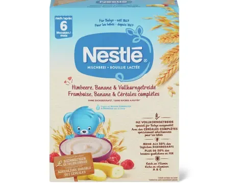 Nestlé · Bouillie lactée Framboise, banane et céréales complètes · après 6 mois, Sans sucre ajouté 450g