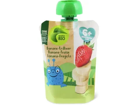 Gourde souple Banane &amp; Fraise · Bio, à partir de 6 mois , Sans sucre ajouté 90g