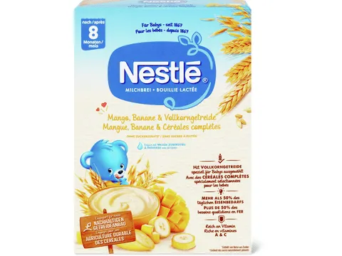 Nestlé · Bouillie lactée Mangue, banane et céréales complètes · après 8 mois, Sans sucre ajouté 450g