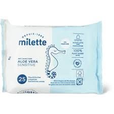 Milette · Lingettes Sensitive Aloe Vera · Format de voyage  25pces