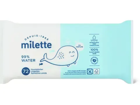 Milette · Lingettes 99% d’eau · 0% de parfum 72pces