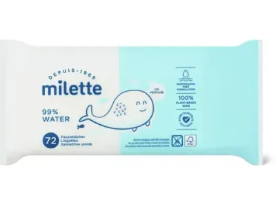 Milette · Lingettes 99% d’eau · 0% de parfum 72pces