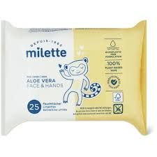 Milette · Lingettes Face &amp; Hands Aloe vera · Format de voyage 25pces