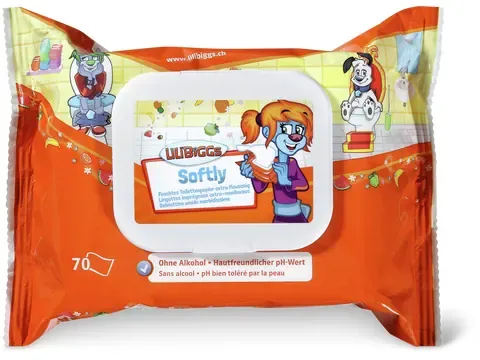 Soft · Lingettes imprégnées · Lilibiggs, sans alcool, pH bien toléré par la peau 70pces