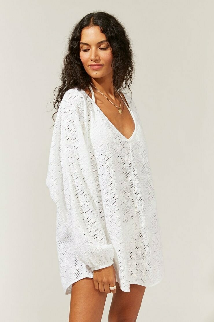 Solid and Striped, Eyelet Coverup, White