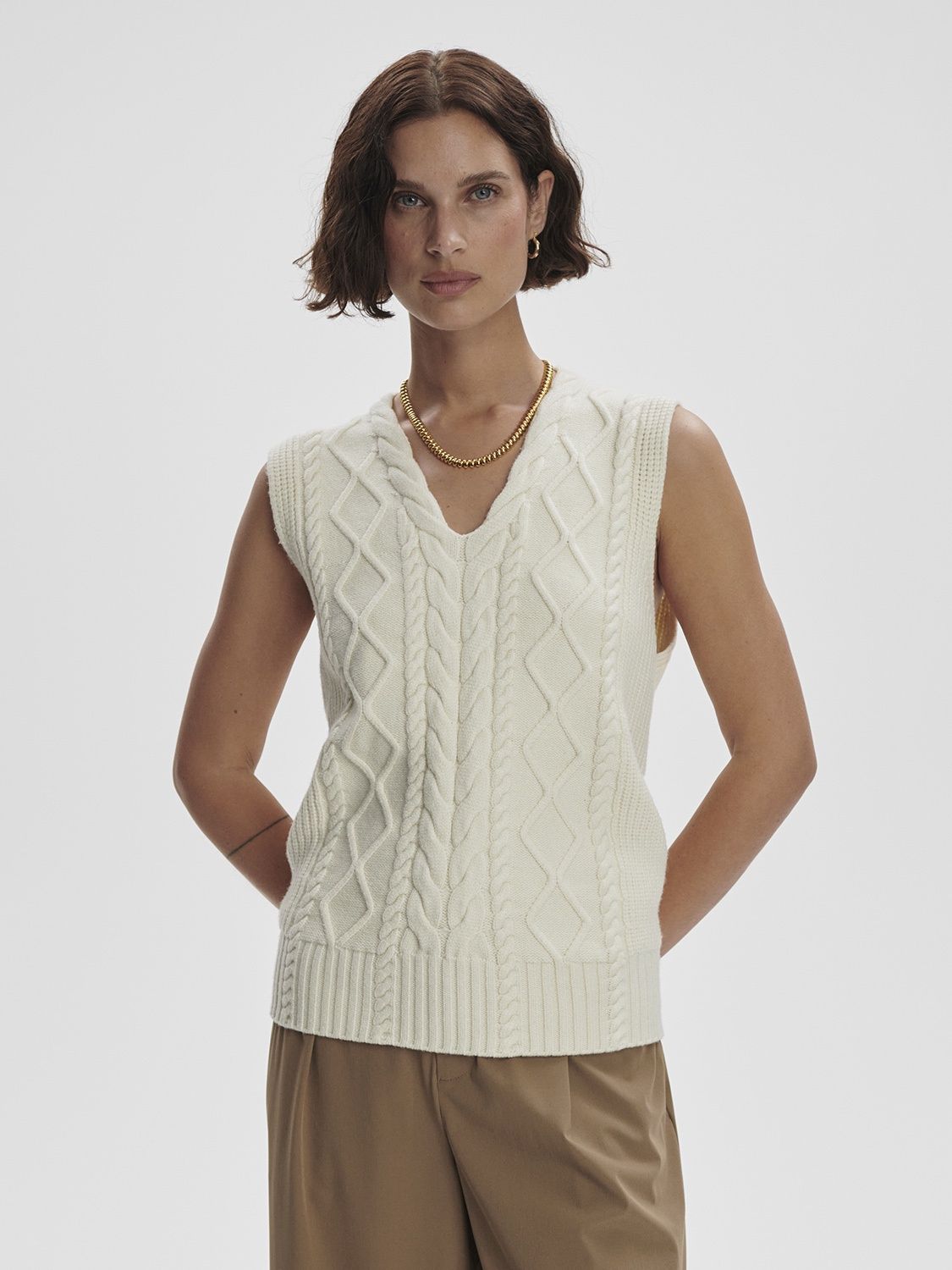 Varley, Kay Cable Knit Vest, Snow White
