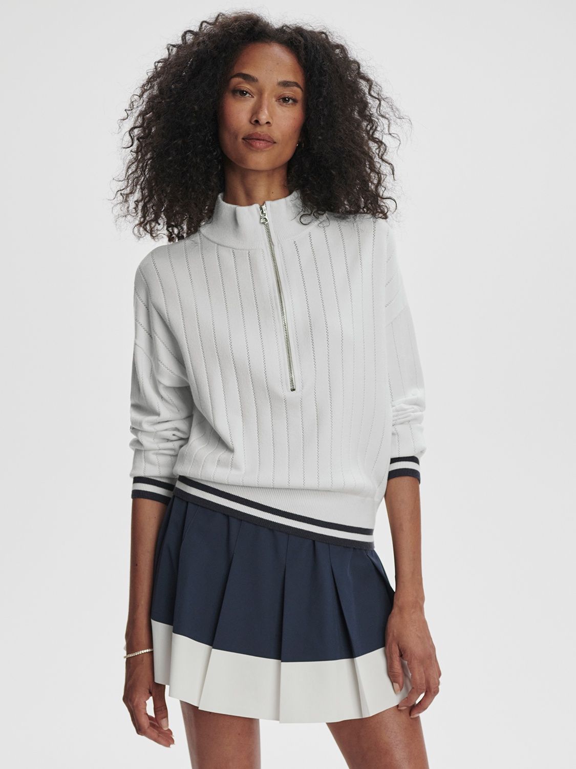 Varley Aliyah Half Zip Knit, White/ Blue Nights