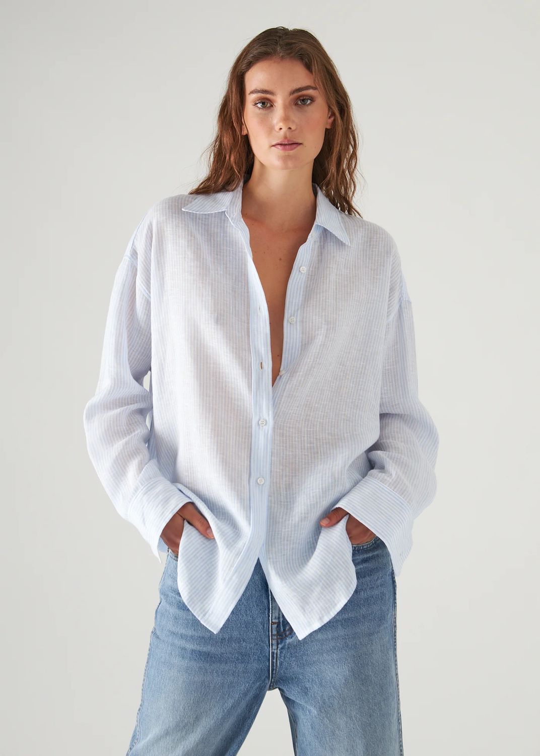 Patrick Assaraf, Linen Stripe Boyfriend Shirt