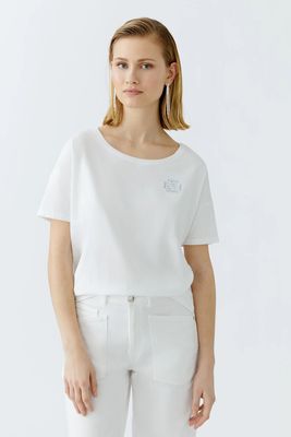 Oui, 93106, Cotton Graphic Tee, Optic White