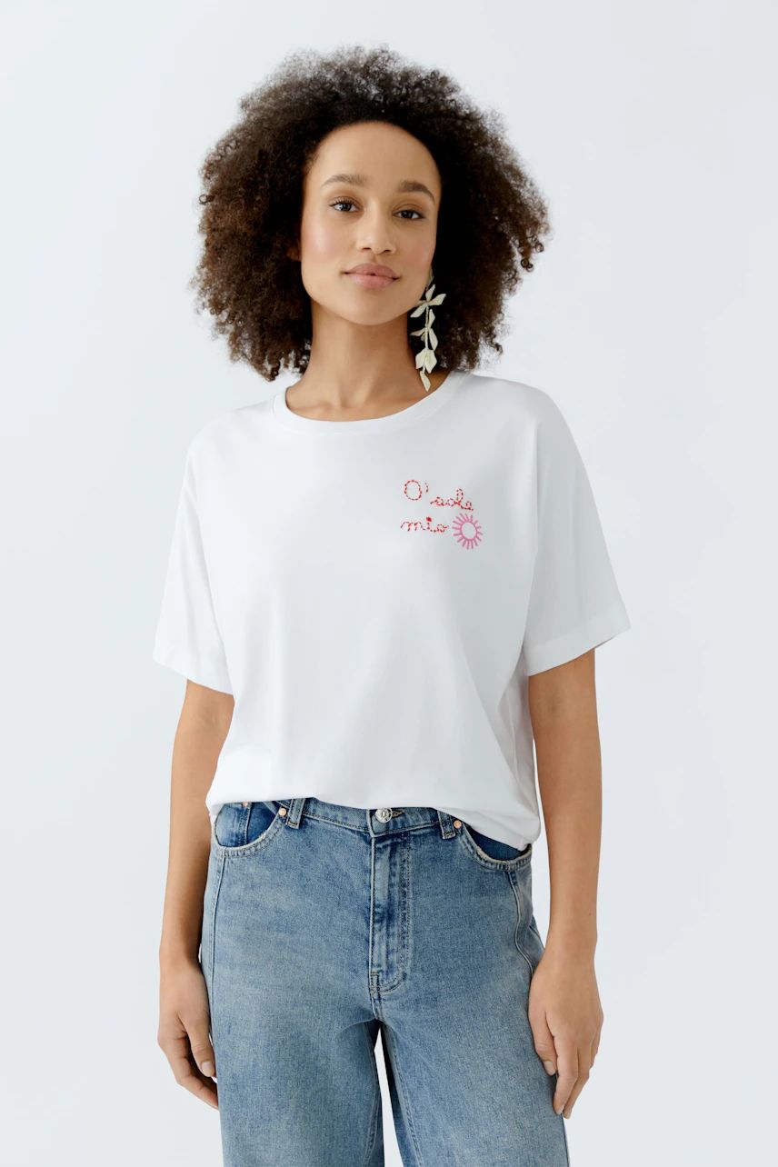 Oui, 93652, Embroidered Tee, White
