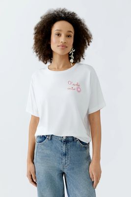 Oui, 93652, Embroidered Tee, White