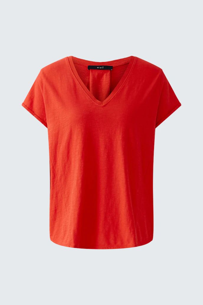 Oui, 93662, V Neck T-Shirt, Lipstick Red