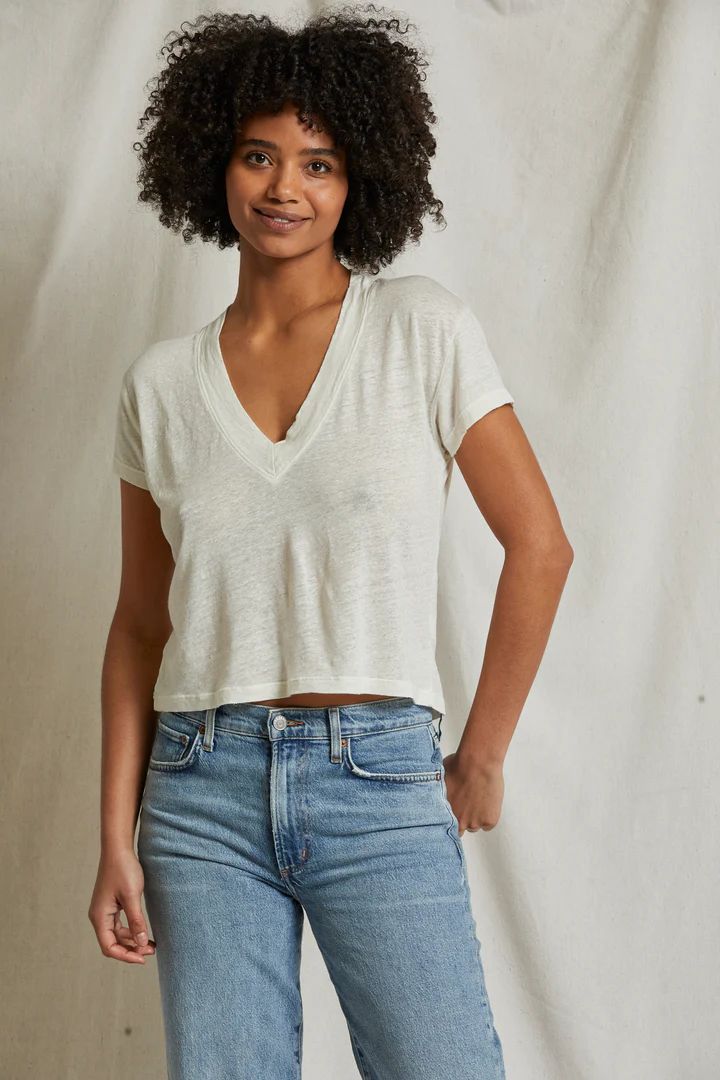 Perfect White Tee, Rosie Linen V Neck, Natural
