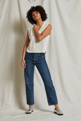 Perfect White Tee, Lucy Linen Sleeveless V Neck, Natural