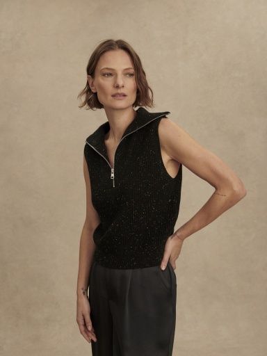 Varley, Hally half zip rib vest, Black Fleck, size: XS