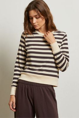 Perfect White Tee, Stef, LUXE RIB L/S CREW NECK, Mocha Stripe