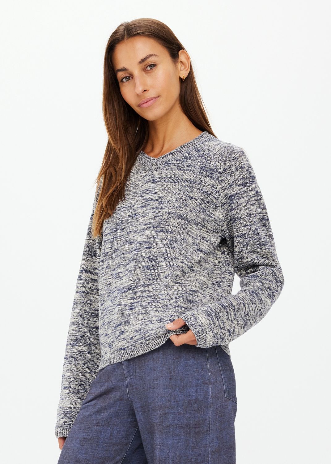 The Upside, ARMADA SKYLAR V NECK  SWEATER, Blue Marl