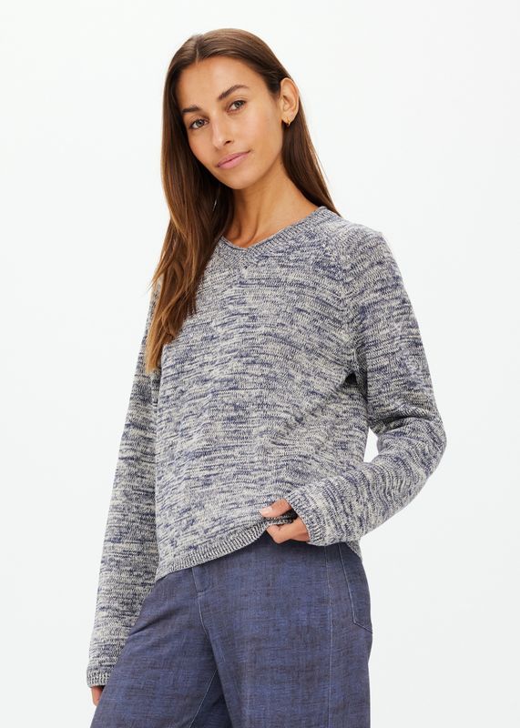 The Upside, ARMADA SKYLAR V NECK  SWEATER, Blue Marl
