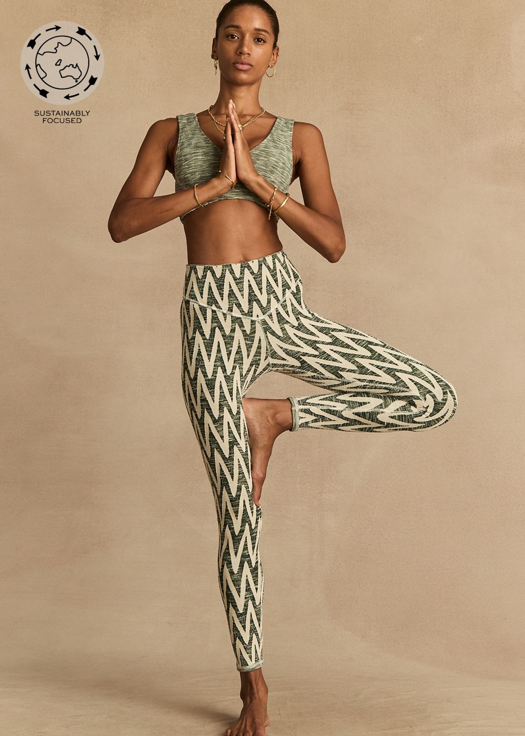 The Upside, REVERSIBLE 25IN HIGH MIDI PANT, Green Marl