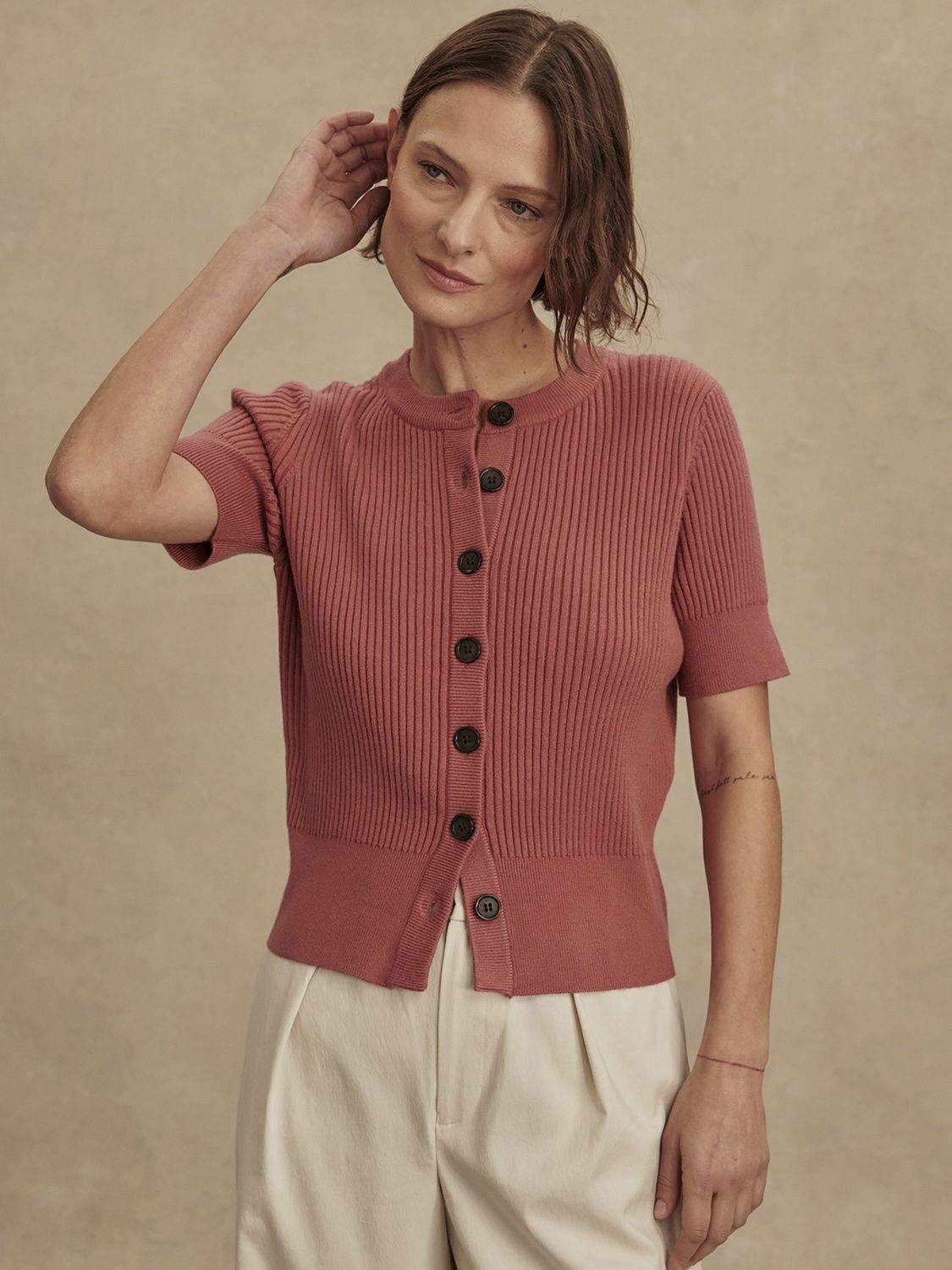 Varley, Micha Short Sleeved Cardigan, Mauvewood
