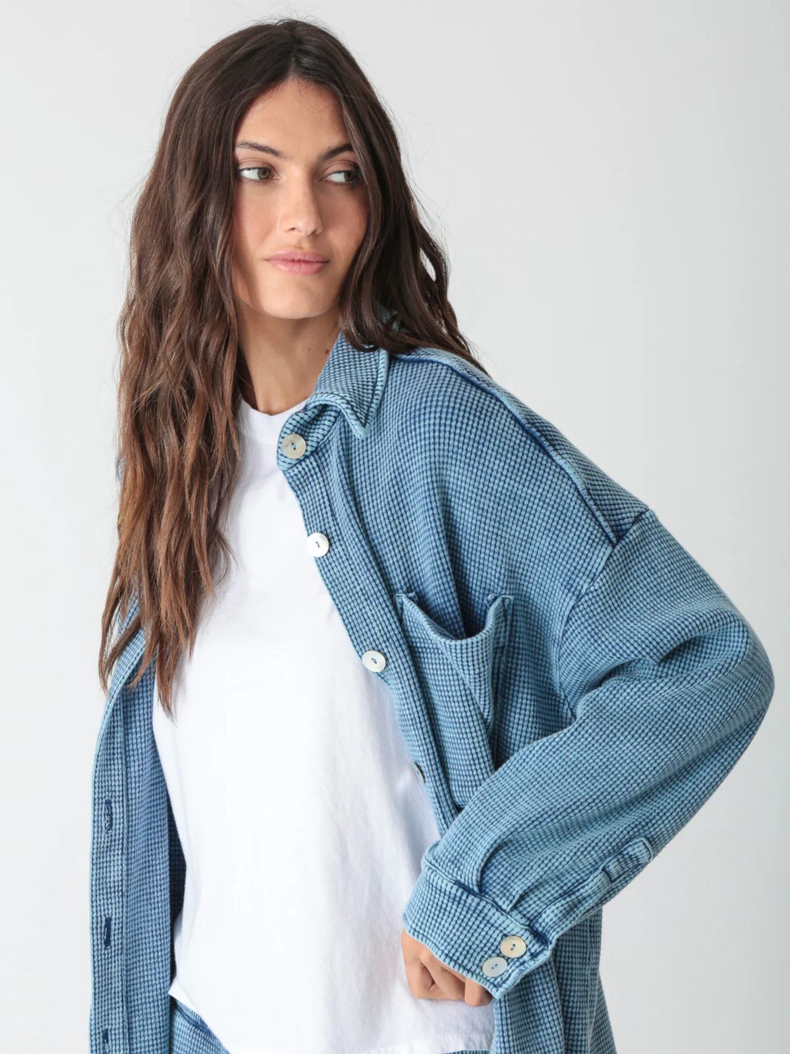 Electric and Rose, Boyfriend Thermal Shirt, Indigo Acid Wash