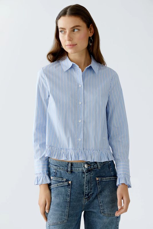 Oui, 94377, Blouse, Light Blue White