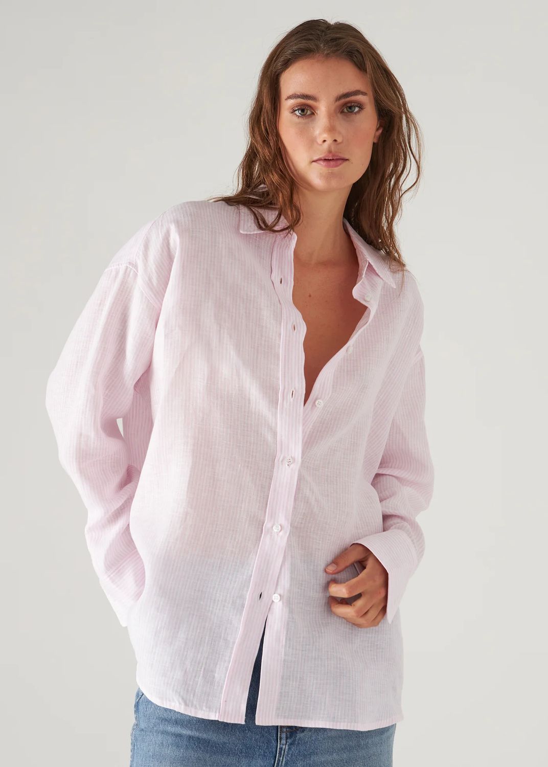 Patrick Assaraf, Linen Stripe Boyfriend Shirt