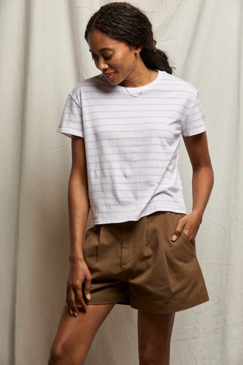 Perfect White Tee, Everett, Pink Stripe