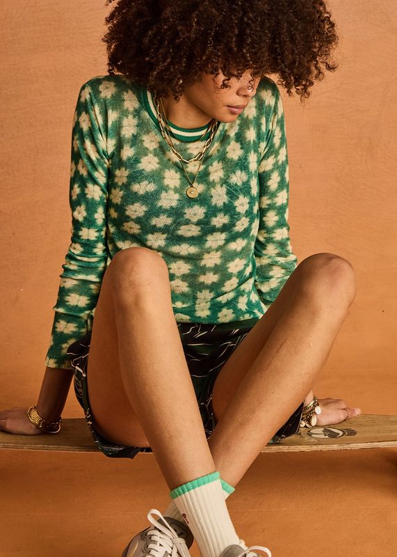 The Upside, Latania Ada Long Sleeve Knit, Jade Print