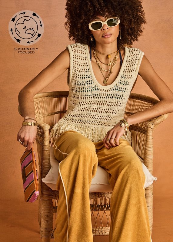 The Upside, Kamali Knit Fringe Top, Cream