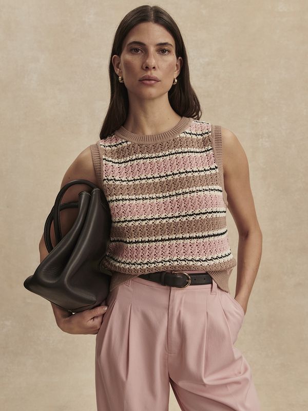 Varley, Deeley Stripe Stitch Tank, Warm Taupe/Mellow Rose